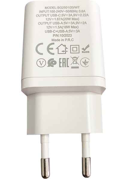 SG2501 20W USB Qc3.0 + Type-C Pd Şarj Adaptörü