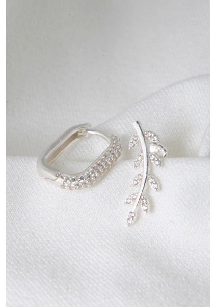 Tekno Trust Kadın Yaprak ve Dikdörtgen Model Ikili 925 Ayar Gümüş Küpe Set modelleri