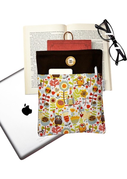 Kitap Kılıfı / Tablet Kılıfı / Ebook Kılıfı / Çok Amaçlı Kılıf ( Baykuşlar , Çiçekler )