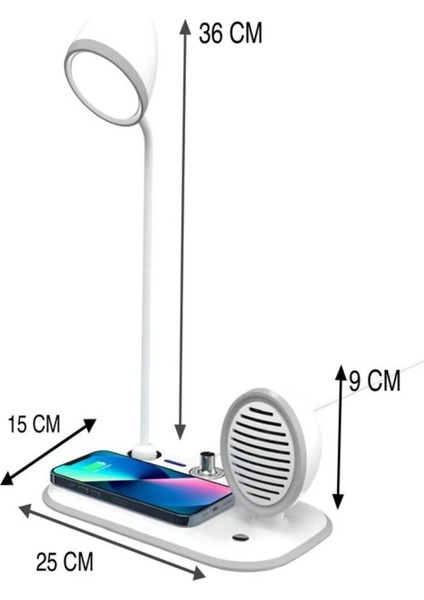 Dx-6 Lüks Kablosuz Şarj Standı - Masa Lambası ve Kablosuz Hoparlörlü Premium Şarj & En Iyi Hediye