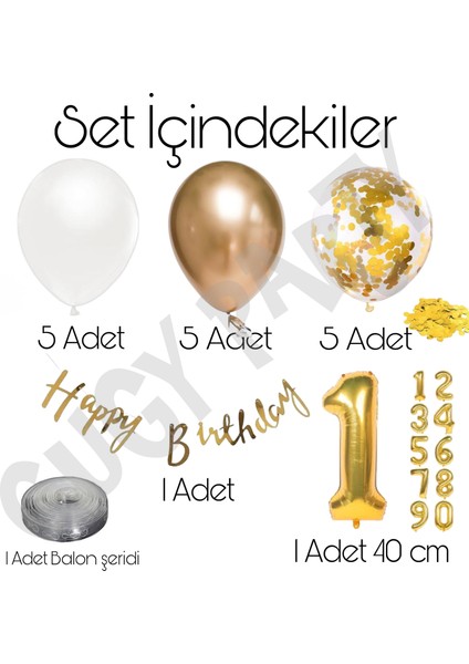 Erkek & Kız Doğum Günü Süsü 1-9 Yaş Seçenekli Parti Seti Gold Şeffaf Beyaz Balon Seti fiyatları