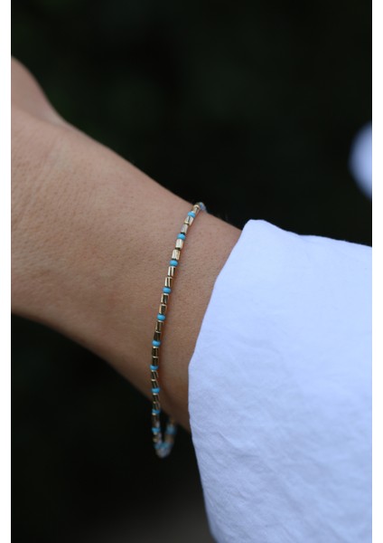 14 Ayar Altın Firuze Taş Detaylı Silindir Dorika Bileklik fiyatları