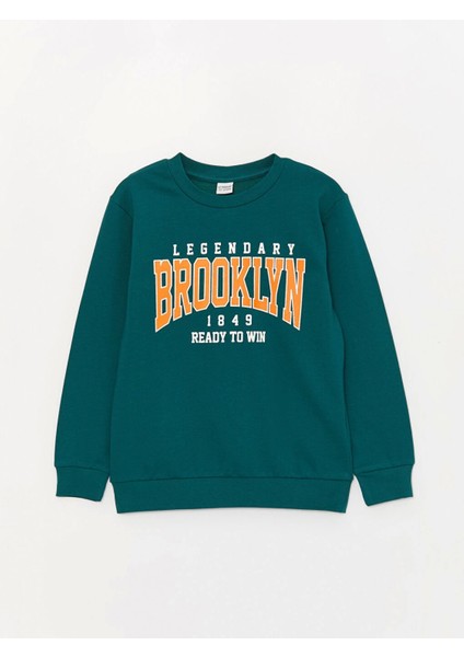 Lcw Kids Yeşil Bisiklet Yaka Baskılı Uzun Kollu Erkek Çocuk Sweatshirt