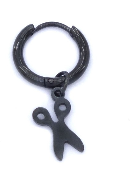 Bz 316L Çelik Unisex Siyah Tek Makas Küpe UNK-488