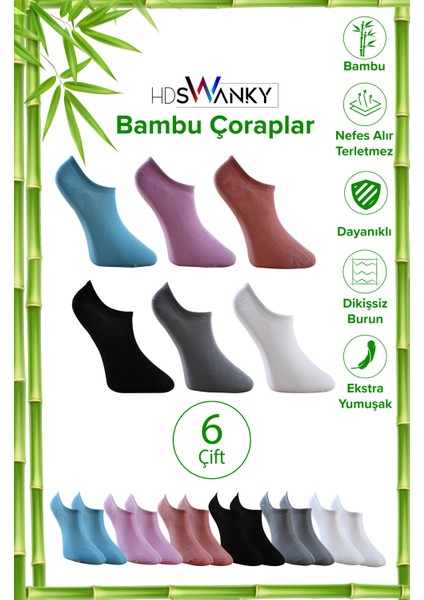 Bambu Kadın Sneaker Dikişsiz Görünmez Bilekte Spor Çorap Premium 6'lı Paket indirimleri