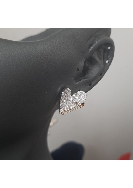 Vip Özel Seri Gümüş Renk Taşlı Kalp Çengel Iğne Detay Kadın Küpe fiyatları