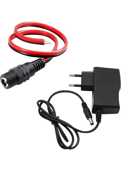12V 1A Modem ve Arduino Uyumlu Priz Tipi Adaptör ve Güç Soketi 2.1mm Dc Barrel Dişi Jack Kablosu