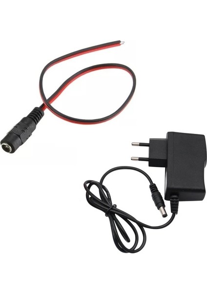 12V 1A Modem ve Arduino Uyumlu Priz Tipi Adaptör ve Güç Soketi 2.1mm Dc Barrel Dişi Jack Kablosu