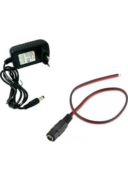 12V 1A Modem ve Arduino Uyumlu Priz Tipi Adaptör ve Güç Soketi 2.1mm Dc Barrel Dişi Jack Kablosu