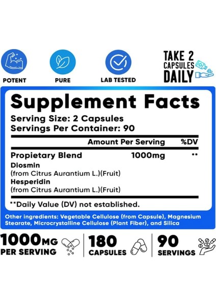 Diosmin Hesperidin 1000mg – 180 Capsules – 90 Day Supply.usa fırsatları