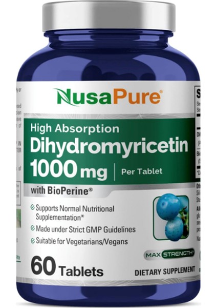 Dihydromyricetin (Dhm) + Bioperine 1,000mg 60 Veggie Tablets. Usa