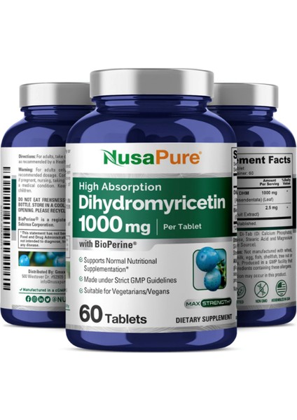 Dihydromyricetin (Dhm) + Bioperine 1,000mg 60 Veggie Tablets. Usa