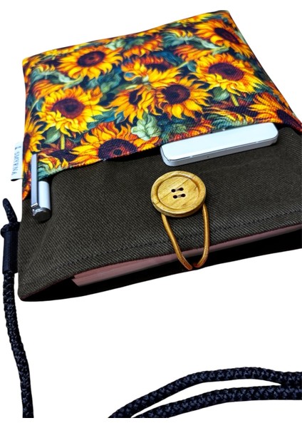 Askılı - Kitap / Tablet / Ebook Çantası – Çıkarılabilir Askı ( Ayçiçekleri, Günebakan , Sunflower )