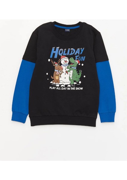 Lcw Kids Bisiklet Yaka Yılbaşı Temalı Uzun Kollu Erkek Çocuk Sweatshirt ve Eşofman ALTI_8684134158848_4-5 Yaş