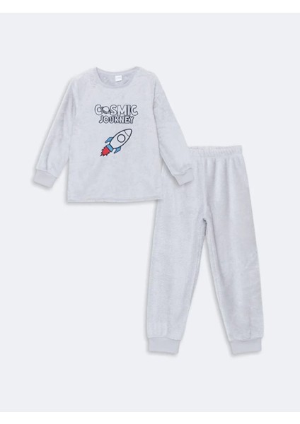 Lcw Kids Uçuk Gri Bisiklet Yaka Pelüş Erkek Çocuk Pijama TAKIMI_8684144009079_12-13 Yaş