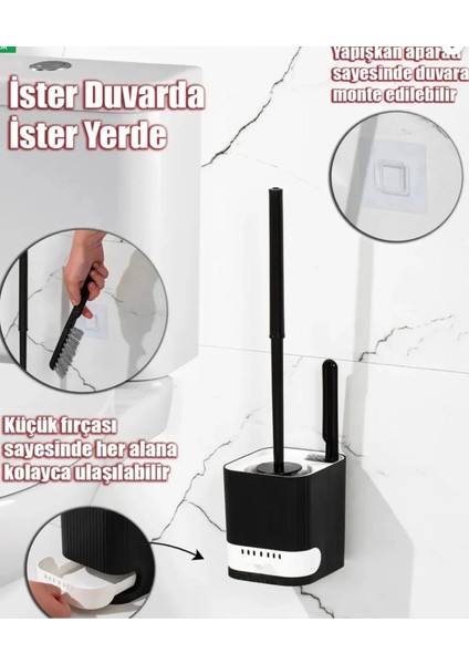 2'li Su Akıtmayan Yapışkanlı Banyo Wc Temizleme Seti,kahverengi