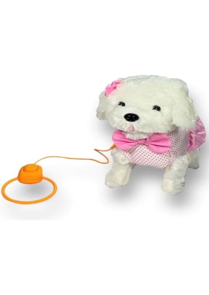 Pelüş FT-B025 Tasmalı Yürüyen Pembe Fiyonklu Köpek +24M