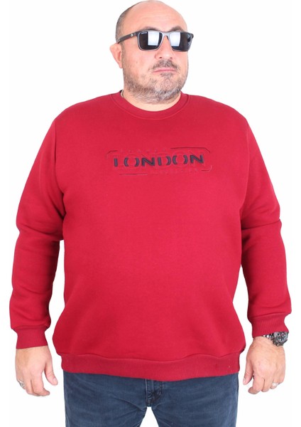 Erkek Büyük Beden Sıfır Yaka 3ip Sweat London 24208 Bordo