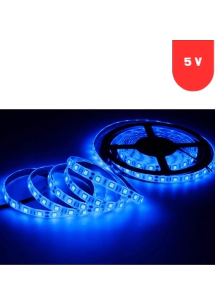5 Volt 5 mm 2835 Smd Mavi Iç Mekan 60 Ledli 5 Metre Şerit LED