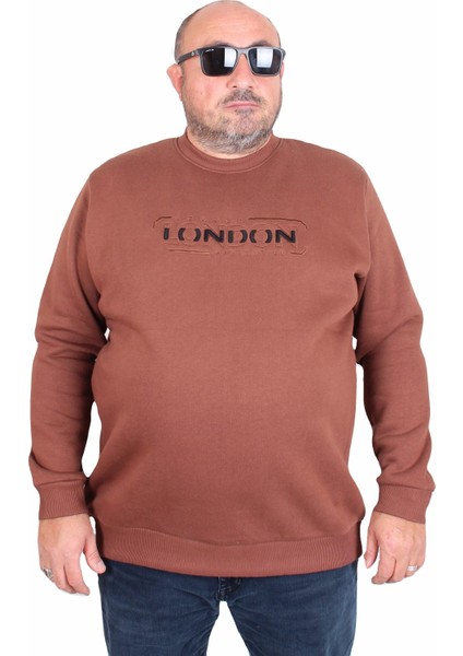 Erkek Büyük Beden Sıfır Yaka 3ip Sweat London 24208 Taba