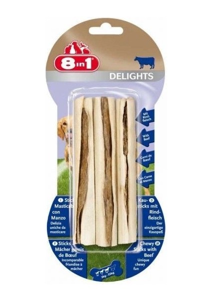 8 In 1 Delights Sticks Biftekli Köpek Kemik Ödülü 3X75 gr