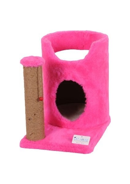 S04 Oval Yuvalı Kedi Tırmalama Evi Pembe 47 cm