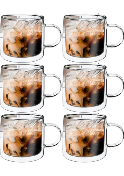 Çift Cidarlı Kahve,latte,çay Bardağı Seti -250 ml Cam Kupa Seti 6 Adet 2128