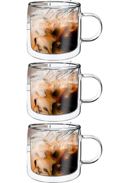 Çift Cidarlı Kahve,latte,çay Bardağı Seti -250 ml Cam Kupa Seti 3 Adet 2128