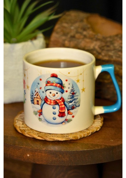 Hediye Yılbaşı Merry Christmas Temalı Kardan Adam Seramik Kupa Bardak 225 ml