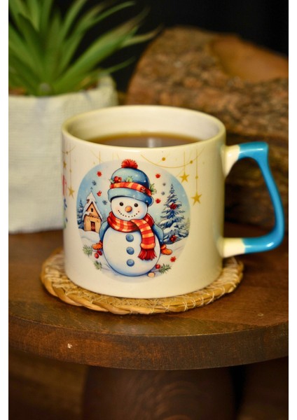 Hediye Yılbaşı Merry Christmas Temalı Kardan Adam Seramik Kupa Bardak 225 ml