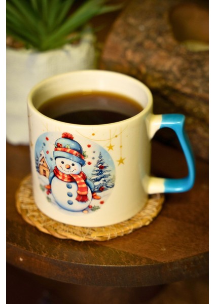 Hediye Yılbaşı Merry Christmas Temalı Kardan Adam Seramik Kupa Bardak 225 ml