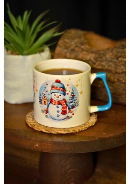 Hediye Yılbaşı Merry Christmas Temalı Kardan Adam Seramik Kupa Bardak 225 ml