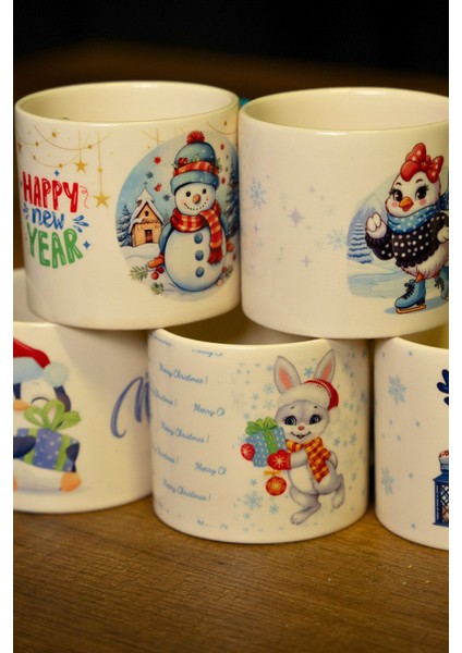 Hediye Yılbaşı Merry Christmas Temalı Kardan Adam Seramik Kupa Bardak 225 ml