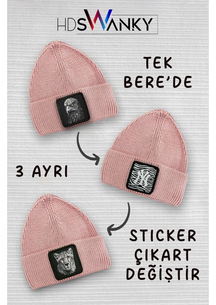 Hdwanky Unisex 3 Farklı Sticker Tasarımlı Toz Pembe Bere fiyatları