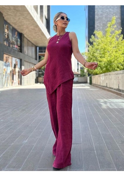 51012 Sıfır Kollu Bluz Takım Bordo