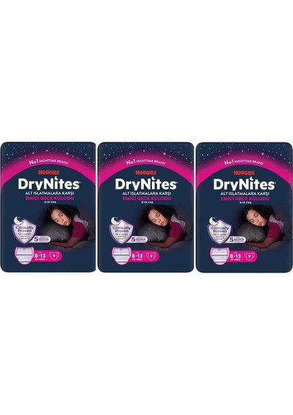 Drynites Kız Emici Gece Külodu 8-13 Yaş 30-48 kg 9lu x 3 Adet