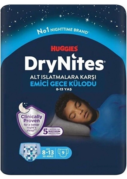 Drynites Erkek Emici Gece Külodu 8-13 Yaş 30-48 kg 9lu