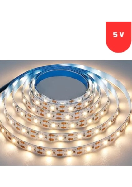 5 Volt 5 mm 2835 Smd 3000 K Günışığı Iç Mekan 60 Ledli 5 Metre Şerit LED