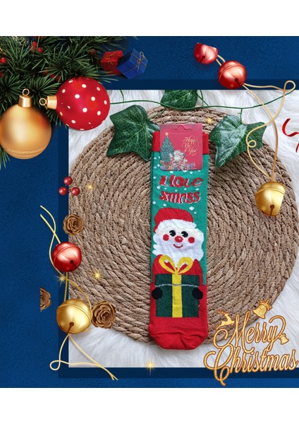 Minilkabebe Yılbaşı Noelbaba Çocuk Soket Çorap Pamuklu 9-11 Yaş yeşil
