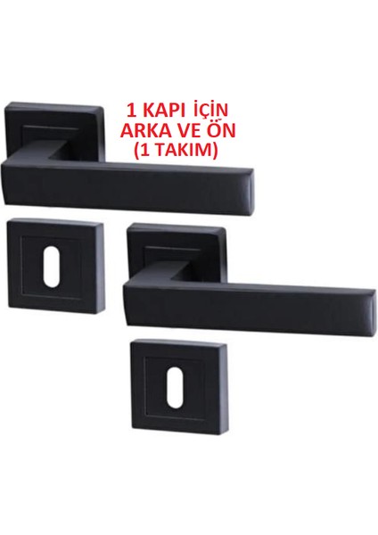 Oda Kapı Kolu Kare Rozetli Mat Siyah 1 Takım