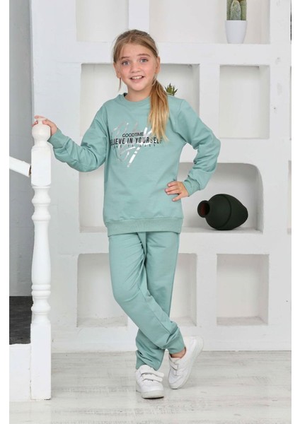 Relax Desenli Yeşil 2 Ip Pamuk Kız Çocuk Eşofman Takımı 5-14 Yaş 7267-Y