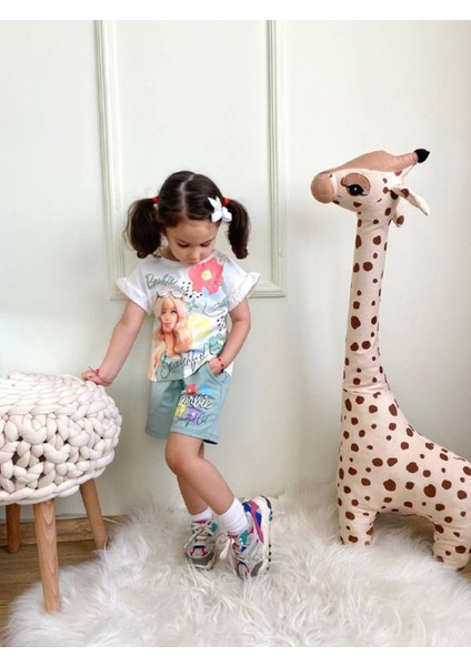 Barbie Cepli Şortlu Kız Çocuk Kısa Kol Takım Yeşil 6337-Y