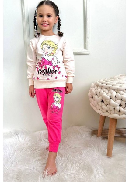 Pjk2i Frozen Elsa Desenli Fuşya 2 Ip %100 Pamuk Kız Çocuk Eşofman Takımı 3-10 Yaş 7287-F