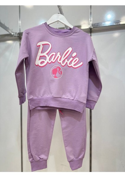 Barbie Desenli Lila 2 Ip Pamuk Kız Çocuk Eşofman Takımı 5-14 Yaş 5052-L