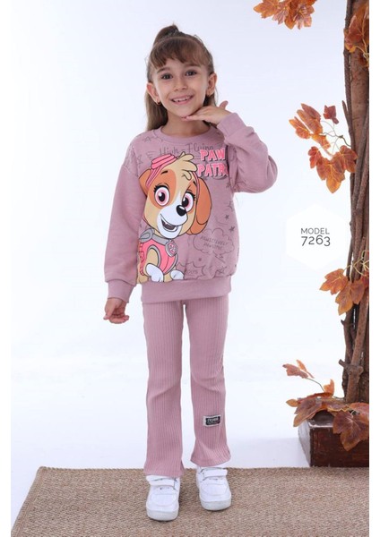Paw Petrol Desenli Gül Kurusu Fitilli Taytlı 2 Ip Pamuk Kız Çocuk Takımı 3-10 Yaş 7263-GK
