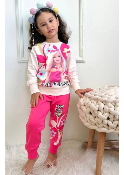 Barbie Desenli Fuşya 2 Ip Pamuk Kız Çocuk Eşofman Takımı 3-10 Yaş 7285-F