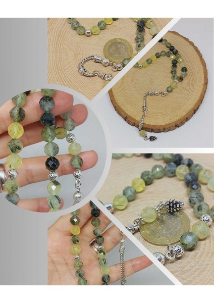 Prehnit (Prinayt) Taşı Üst Segment Faset Kesim 33LÜK Tesbih 8mm (36525)