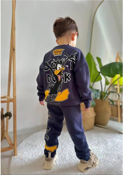Duffy Duck Detaylı Kışlık Erkek Çocuk Tarz Eşofman Takımı modelleri