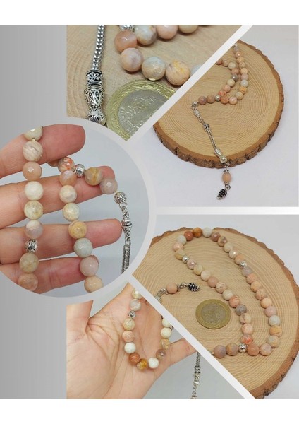 Güneş Taşı Üst Segment Petek Kesim 33LÜK Tesbih 8mm (36540)