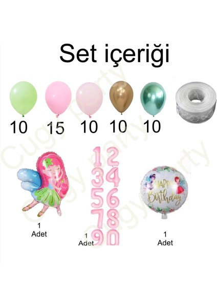 Pembe Yeşil Gold Detaylı Peri Kızı Temalı Yaş Seçenekli Doğum Günü Parti Kutlama Seti fiyatları